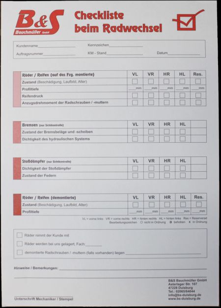 Radwechsel Check Liste BS